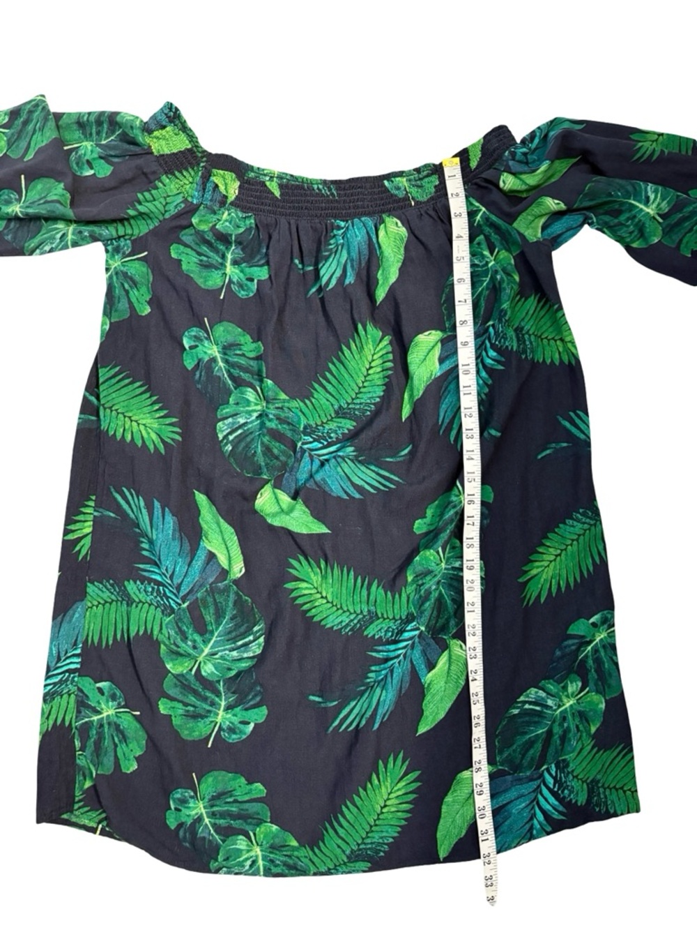 Old Navy Off-the-Shoulder Smocked Shift Dress Tropical Leaf XXL Linen Blend - Picture 8 of 11